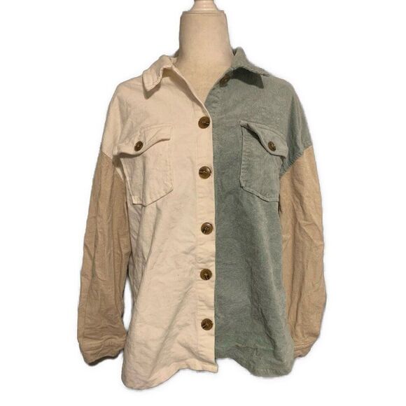 Illa Illa Womens Oversized Corduroy Long Sleeve White Beige Jacket Medium - Picture 1 of 5